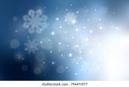 Light BLUE vector layout with bright snowflakes. Snow on blurred abstract background with gradient. New year design for your ad, poster, banner.