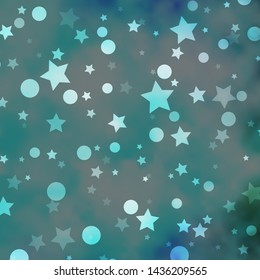 Light BLUE vector layout with circles, stars. Colorful disks, stars on simple gradient background. Design for textile, fabric, wallpapers.