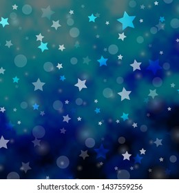 Light BLUE vector layout with circles, stars. Abstract design in gradient style with bubbles, stars. Template for business cards, websites.