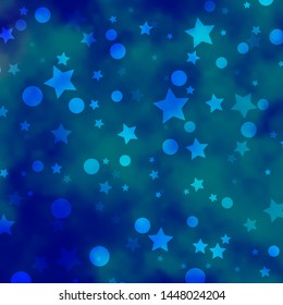 Light BLUE vector layout with circles, stars. Abstract design in gradient style with bubbles, stars. Pattern for design of fabric, wallpapers.