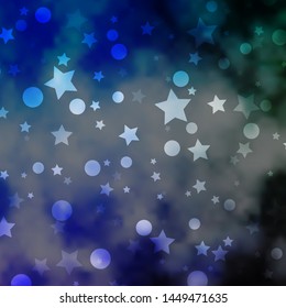 Light BLUE vector layout with circles, stars. Abstract design in gradient style with bubbles, stars. Design for wallpaper, fabric makers.