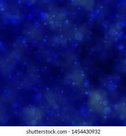 Light BLUE vector layout with circles, stars. Illustration with set of colorful abstract spheres, stars. Pattern for design of fabric, wallpapers.