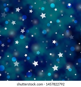 Light BLUE vector layout with circles, stars. Abstract illustration with colorful shapes of circles, stars. Design for textile, fabric, wallpapers.
