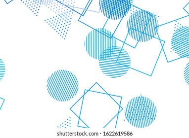 Light BLUE vector layout with circles, lines, rectangles. Illustration with set of colorful circles, triangles, squares. Pattern for websites.