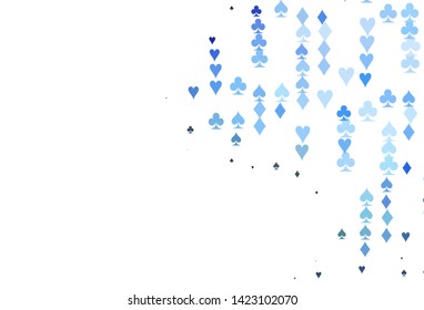 Light BLUE vector layout with elements of cards. Shining illustration with hearts, spades, clubs, diamonds. Pattern for leaflets of poker games, events.