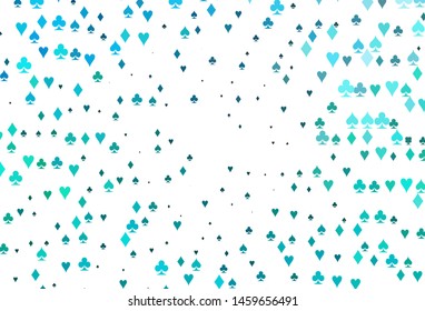 Light BLUE vector layout with elements of cards. Blurred decorative design of hearts, spades, clubs, diamonds. Pattern for booklets, leaflets of gambling houses.