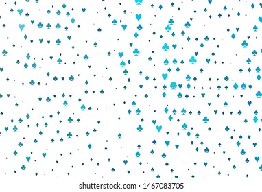 Light BLUE vector layout with elements of cards. Colorful gradient with signs of hearts, spades, clubs, diamonds. Design for ad, poster, banner of gambling websites.