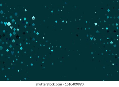 Light BLUE vector layout with elements of cards. Colored illustration with hearts, spades, clubs, diamonds. Pattern for leaflets of poker games, events.