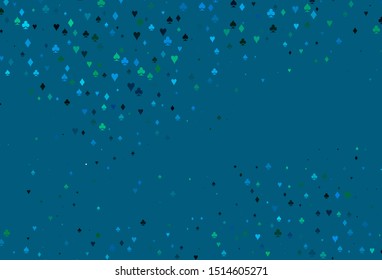 Light BLUE vector layout with elements of cards. Blurred decorative design of hearts, spades, clubs, diamonds. Pattern for booklets, leaflets of gambling houses.