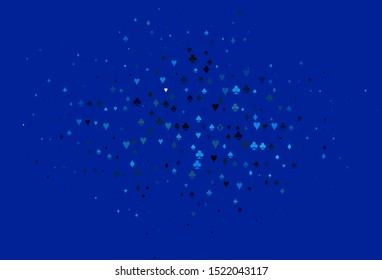 Light BLUE vector layout with elements of cards. Colorful gradient with signs of hearts, spades, clubs, diamonds. Pattern for booklets, leaflets of gambling houses.