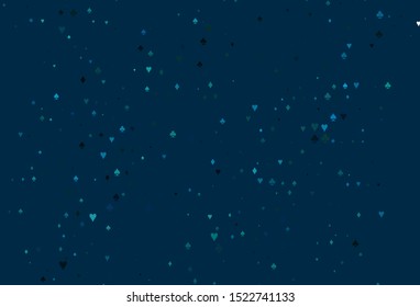 Light BLUE vector layout with elements of cards. Colorful gradient with signs of hearts, spades, clubs, diamonds. Design for ad, poster, banner of gambling websites.