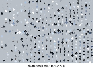 Light BLUE vector layout with elements of cards. Shining illustration with hearts, spades, clubs, diamonds. Pattern for leaflets of poker games, events.