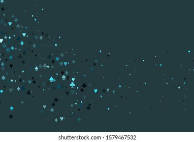 Light BLUE vector layout with elements of cards. Shining illustration with hearts, spades, clubs, diamonds. Template for business cards of casinos.