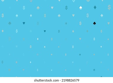Light blue vector layout with elements of cards. Glitter abstract sketch with isolated symbols of playing cards. Smart design for your business advert of casinos.
