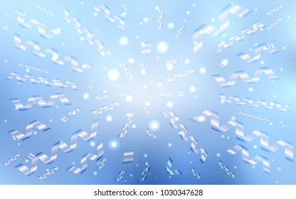 Light BLUE vector layout with festival confetti. Decorative shining illustration with ribbons on abstract template. The pattern can be used for carnival, festival leaflets.