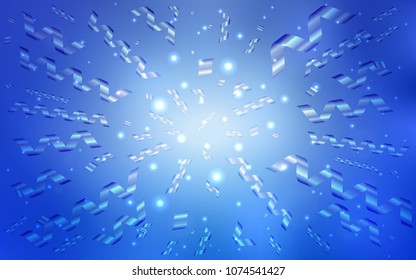 Light BLUE vector layout with festival confetti. Beautiful colored illustration with ribbon in celebration style. The template can be used as a background for postcards.