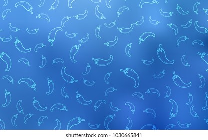Light BLUE vector layout with peppers. peppers on blurred abstract background with colorful gradient. Doodle design for your business advert of cafes.