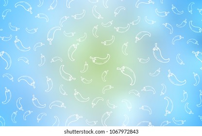 Light BLUE vector layout with peppers. Illustration with set of fresh peppers in doodle style. Doodle design for your business advert of cafes.
