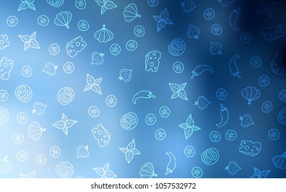 Light BLUE vector layout with restaurant food. Beautiful colored illustration with food in doodle style. Pattern for menu of cafes, bars, restaurants.