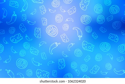 Light BLUE vector layout with restaurant food. Decorative shining illustration with food on abstract template. Pattern for menu of cafes, bars, restaurants.