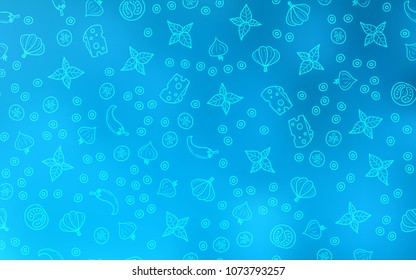 Light BLUE vector layout with restaurant food. Decorative shining illustration with food on abstract template. Pattern for ads of breakfast, lunch, dinner.