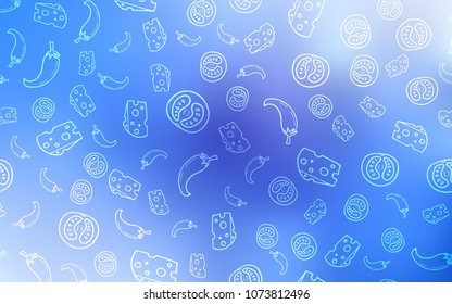Light BLUE vector layout with restaurant food. Blurred decorative design of snacks in doodle style. Design for ad, poster, banner of cafes or restaurants.