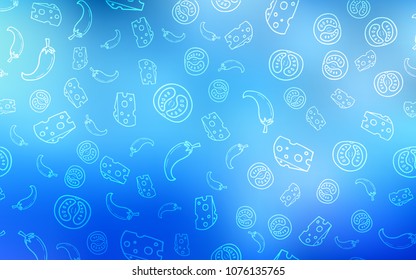 Light BLUE vector layout with restaurant food. Decorative shining illustration with food on abstract template. Pattern for ads of breakfast, lunch, dinner.
