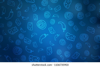 Light BLUE vector layout with restaurant food. Glitter abstract sketch with gourmet food. Doodle design for your business advert of cafes.