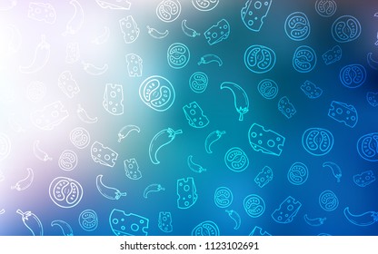 Light BLUE vector layout with restaurant food. Beautiful colored illustration with food in doodle style. Doodle design for your business advert of cafes.