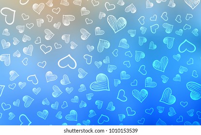 Light BLUE vector layout with sweet hearts. Hearts on blurred abstract background with colorful gradient. Design for ad, poster, banner of Valentine Day.