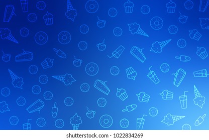 Light BLUE vector layout with sweet desserts. Illustration with set of sweet food in doodle style. Design for ad, poster, banner of cafes or restaurants.
