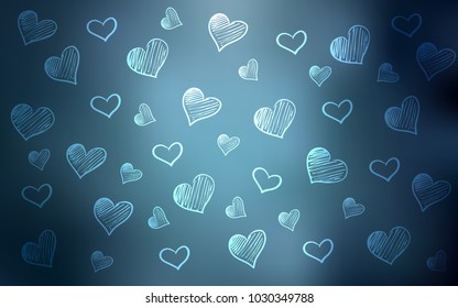 Light BLUE vector layout with sweet hearts. Beautiful colored illustration with hearts in celebration style. Pattern for carnival, festival romantic leaflets.