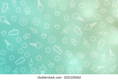 Light BLUE vector layout with sweet desserts. Confections on blurred abstract background with colorful gradient. Design for ad, poster, banner of cafes or restaurants.