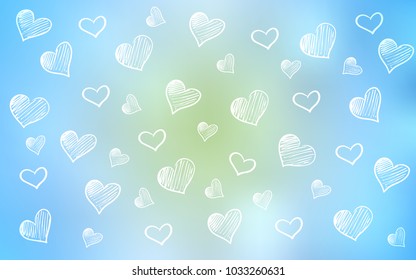 Light BLUE vector layout with sweet hearts. Decorative shining illustration with hearts on abstract template. Design for ad, poster, banner of Valentine Day.