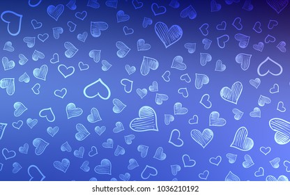 Light BLUE vector layout with sweet hearts. Blurred decorative design in doodle style with hearts. Pattern for carnival, festival romantic leaflets.