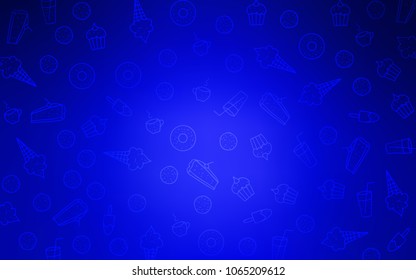Light BLUE vector layout with sweet desserts. Confections on blurred abstract background with colorful gradient. Pattern for ad, booklets, leaflets of restaurants.