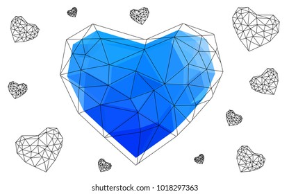 Light BLUE vector love background with heart. Paper note. Valentine's greeting polygonal card. Triangular illustration for your business. Stock template for your design.