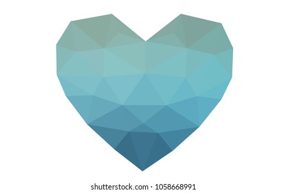 Light BLUE vector love background with heart. Paper note. Valentine's greeting polygonal card. Triangular illustration for your business. Stock template for your design.