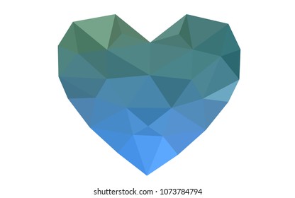 Light BLUE vector love background with heart. Paper note. Valentine's greeting polygonal card. Triangular illustration for your business. Stock template for your design.