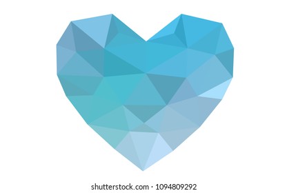 Light BLUE vector love background with heart. Paper note. Valentine's greeting polygonal card. Triangular illustration for your business. Stock template for your design.