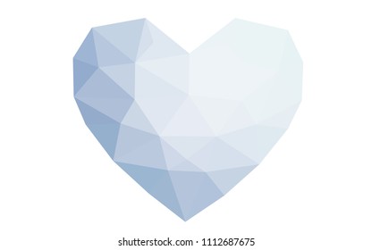 Light BLUE vector love background with heart. Paper note. Valentine's greeting polygonal card. Triangular illustration for your business. Stock template for your design.