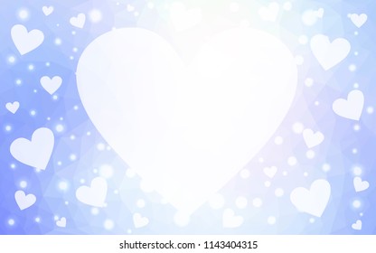 Light BLUE vector love background with heart. Paper note. Valentine's greeting polygonal card. Triangular illustration for your business. Stock template for your design.