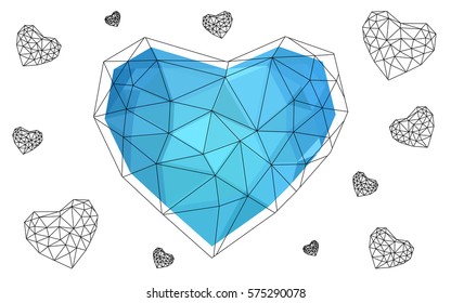 Light BLUE vector love background with heart. Paper note. Valentine's greeting polygonal card. Triangular illustration for your business. Stock template for your design.