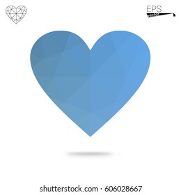 Light BLUE vector love background with heart. Paper note. Valentine's greeting polygonal card. Triangular illustration for your business. Stock template for your design.