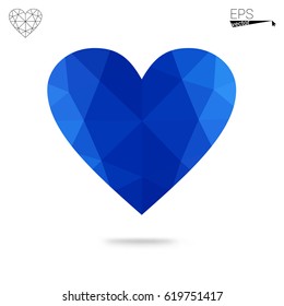 Light BLUE vector love background with heart. Paper note. Valentine's greeting polygonal card. Triangular illustration for your business. Stock template for your design.
