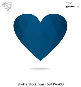 Light BLUE vector love background with heart. Paper note. Valentine's greeting polygonal card. Triangular illustration for your business. Stock template for your design.