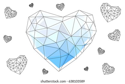 Light BLUE vector love background with heart. Paper note. Valentine's greeting polygonal card. Triangular illustration for your business. Stock template for your design.