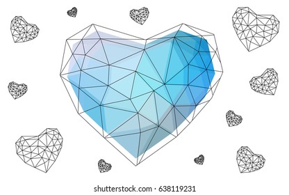 Light BLUE vector love background with heart. Paper note. Valentine's greeting polygonal card. Triangular illustration for your business. Stock template for your design.