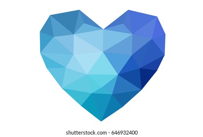 Light BLUE vector love background with heart. Paper note. Valentine's greeting polygonal card. Triangular illustration for your business. Stock template for your design.