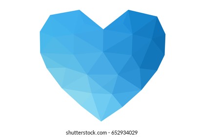 Light BLUE vector love background with heart. Paper note. Valentine's greeting polygonal card. Triangular illustration for your business. Stock template for your design.